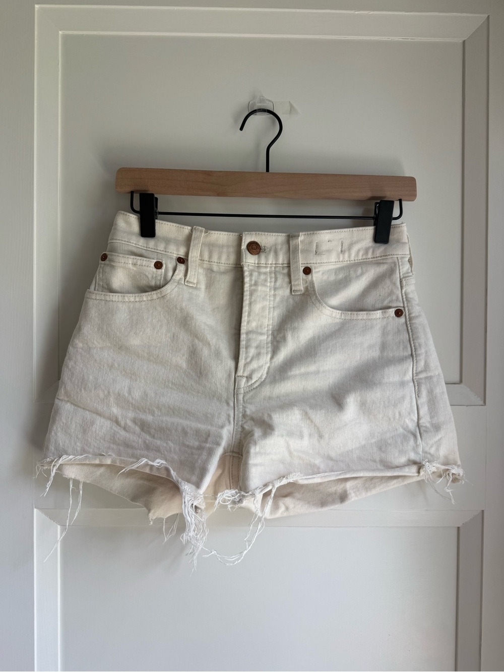 Madewell Off-White Distressed Denim Cutoff Shorts